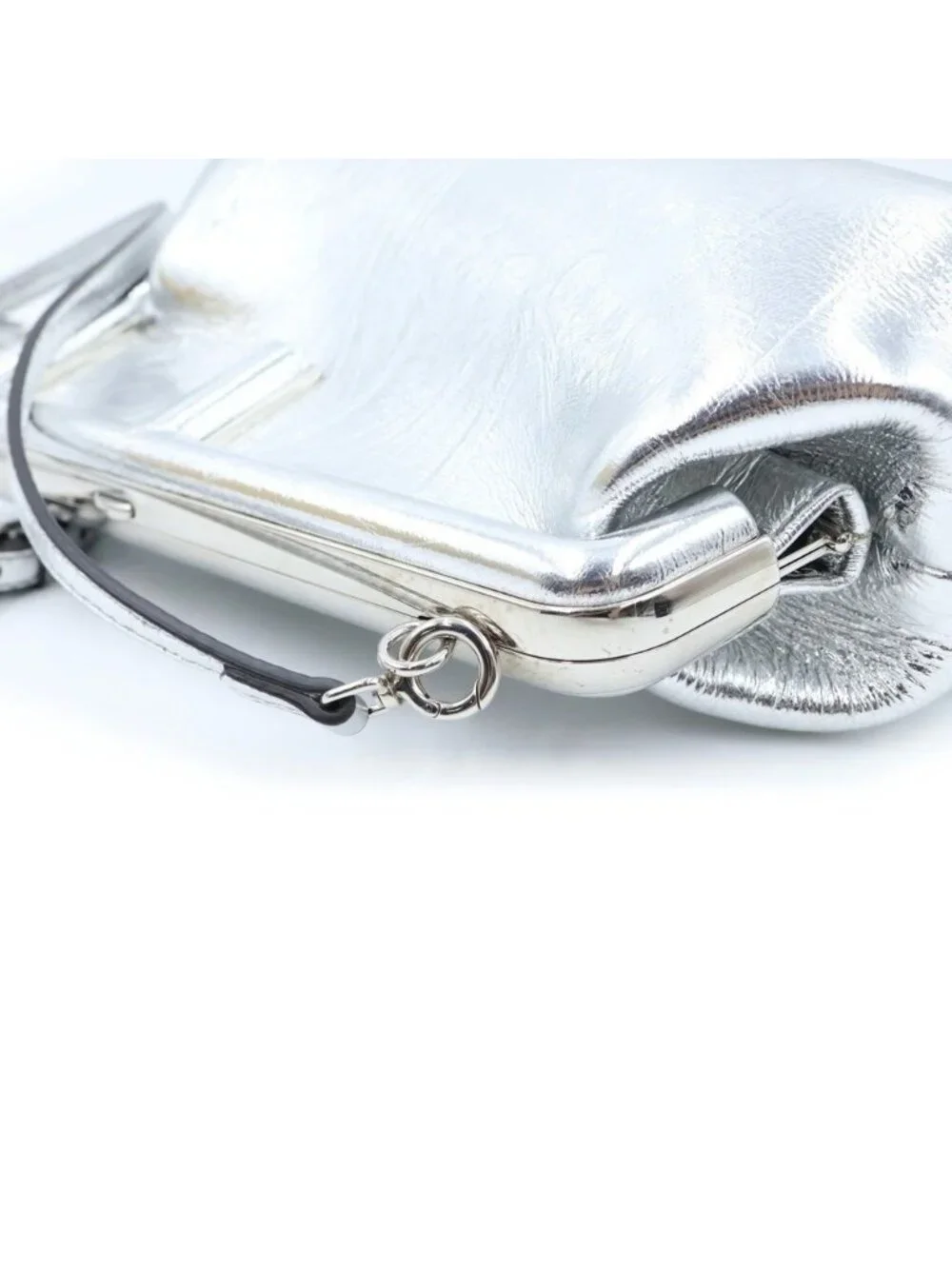 Fendi First Small Leather 2-Way Clutch Shoulder Bag Silver